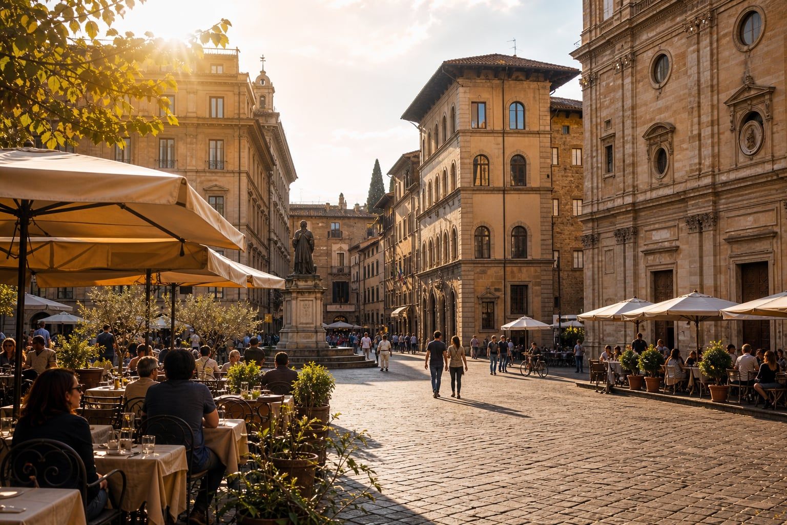 An Italian piazza in the soft golden light of October